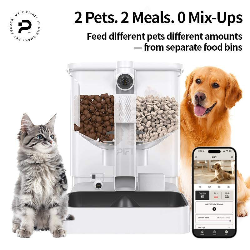 All-In-One Smart Pet Feeder | AI Face Recognition | APP | 1080P HD Dual Camera (145° Wide View) | 24/7 2-Way Audio & Video Monitoring & Recording | 6L Dual Hopper