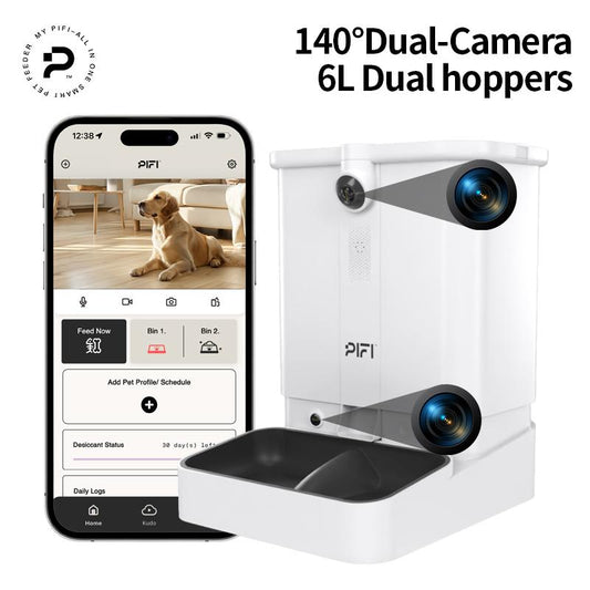 All-In-One Smart Pet Feeder | AI Face Recognition | APP | 1080P HD Dual Camera (145° Wide View) | 24/7 2-Way Audio & Video Monitoring & Recording | 6L Dual Hopper